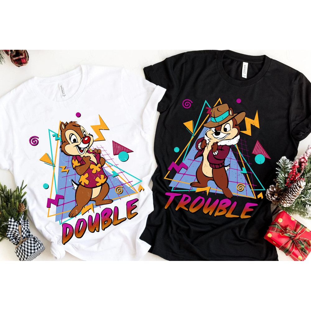Retro 90s Chip n Dale Double Trouble Shirt Disney Couple Matching T-shirt Walt Disney World Tee Magic Kingdom Disneyland Family Vacation - 1.jpg