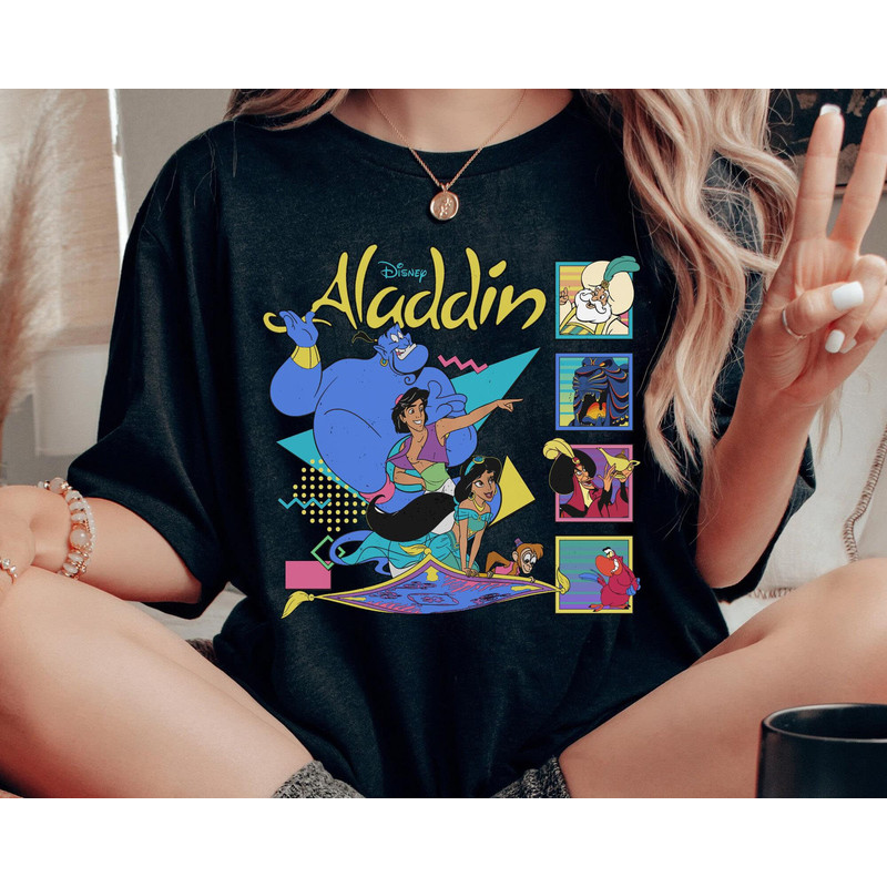 Retro 90s Disney Aladdin Characters Classic Group Shot Shirt  Disney Aladdin Jasmine Genie T-shirt  Disney Birthday  Walt Disney World - 1.jpg
