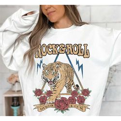 rock and roll tiger sweatshirt sweatshirt, comfort colors sweatshirt, boho sweatshirt, vintage inspired boho sweatshirt,