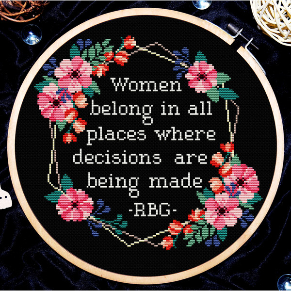 Quote cross stitch pattern, Women belong everywhere decisions are made, Ruth Bader Ginsburg,Digital PDF.jpg