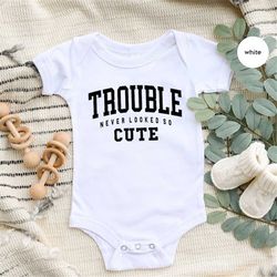 funny toddler shirts, cute boys outfit, gifts for kids, kids trouble shirt, youth clothes, cool baby bodysuit, cute baby