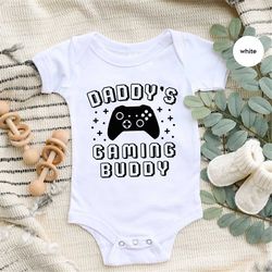 toddler boy shirts, gifts for kids, kids graphic tees, funny baby bodysuit, cute gamer gifts, daddy's gaming buddy onesi