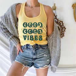 good good vibes tank top, good vibes only tank, hippie tank,  vintage inspired, 70s style, women's fitted tank, boho tan