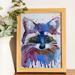 raccoon - original watercolor wildlife painting 5"x7" art, nature art, woodland animals, illustration, home decor