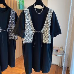 fashion casual loose stitching short-sleeved dress