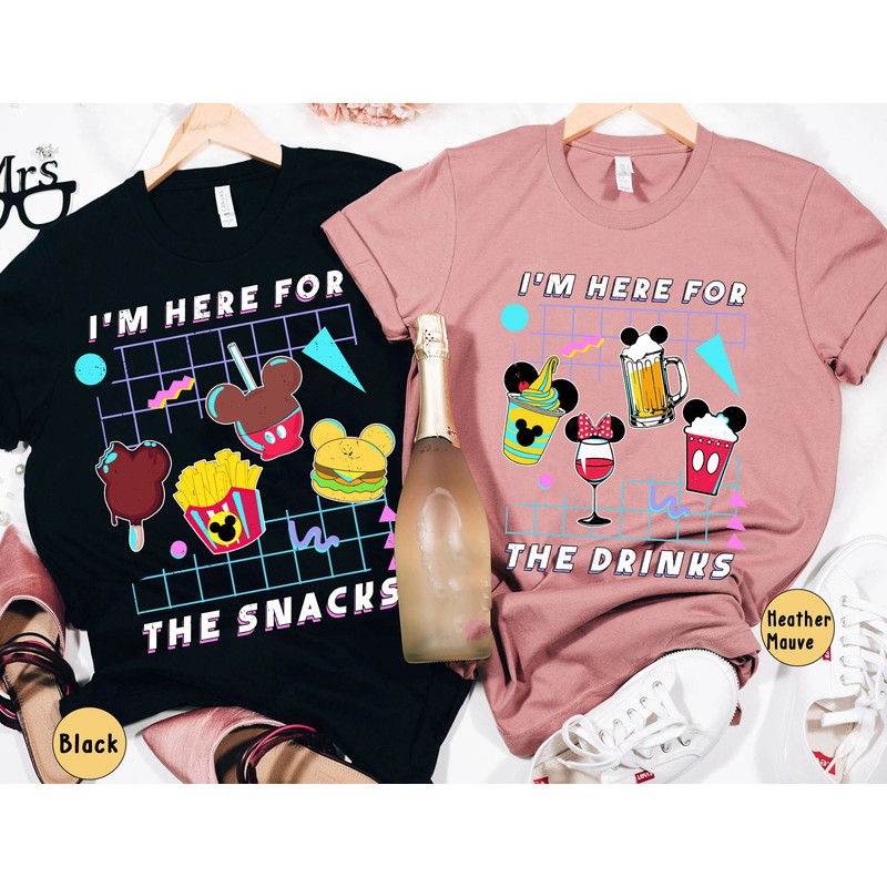 Retro 90s I'm Here for The Snacks Drinks Mickey Minnie Shirt  Disney Couple Matching T-shirt  Epcot Park  Walt Disney World Trip Outfits - 1.jpg
