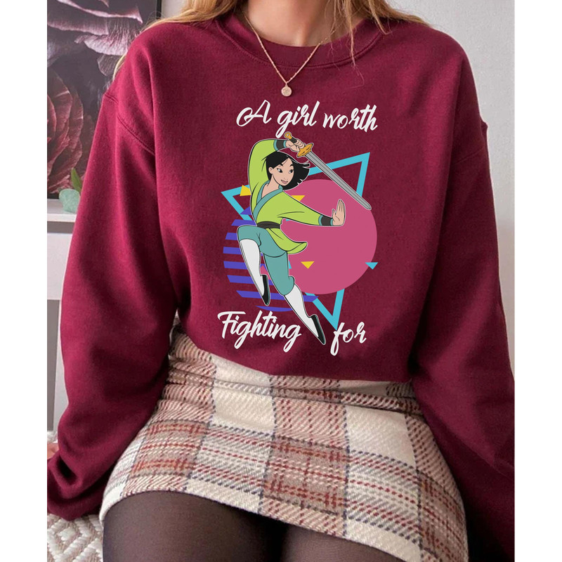 Retro 90s Mulan A Girl Worth Fighting For Shirt Disney Girls T-shirt Mulan Disney Movie Walt Disney World Disneyland Trip Outfits - 5.jpg