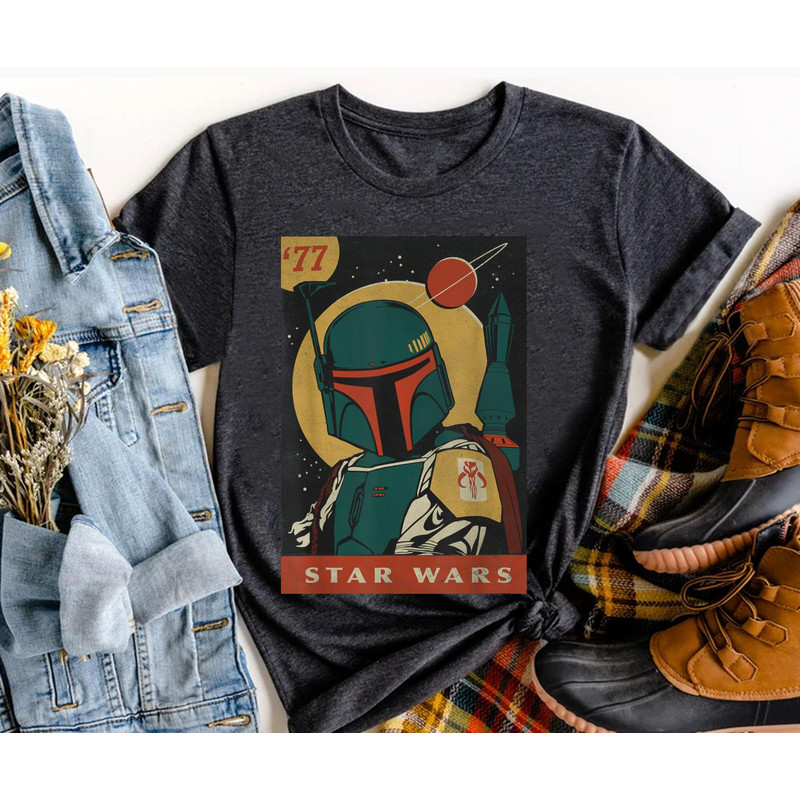 Retro Boba Fett Trading Card '77 Shirt Star Wars Day 2023 May the 4th T-shirt Galaxy's Edge Walt Disney World Disneyland Trip - 2.jpg