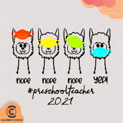 llama wear mask preschool teacher 2021 svg, trendi