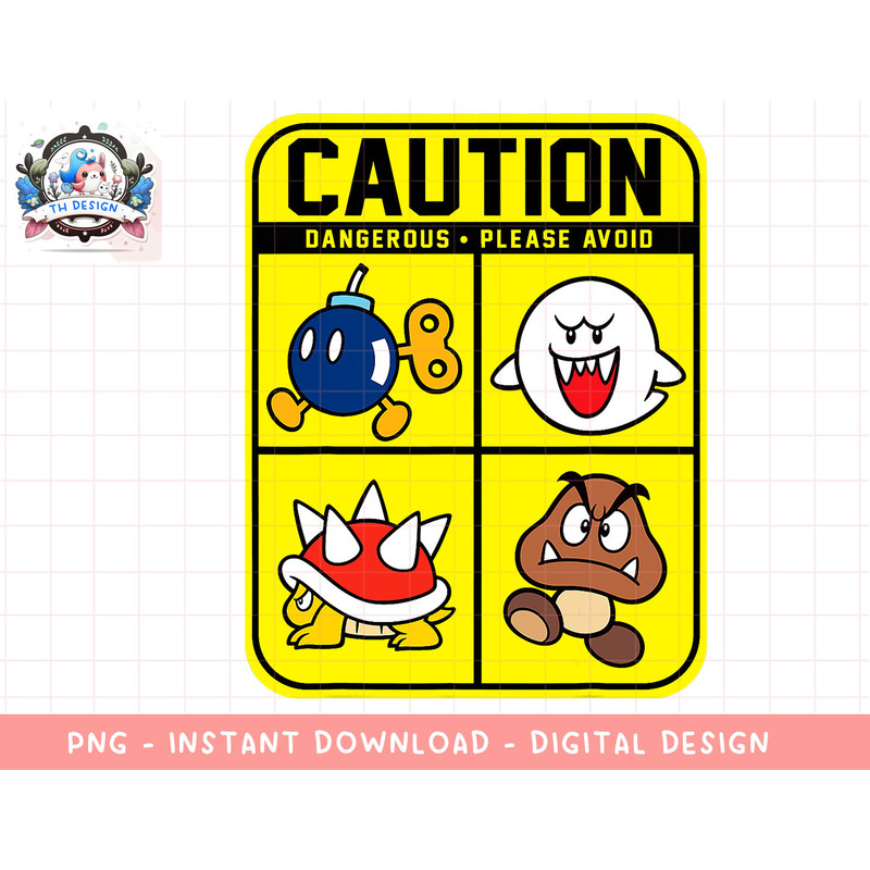 Nintendo Super Mario Caution Dangerous Foes Graphic T-Shirt png, sublimation.jpg