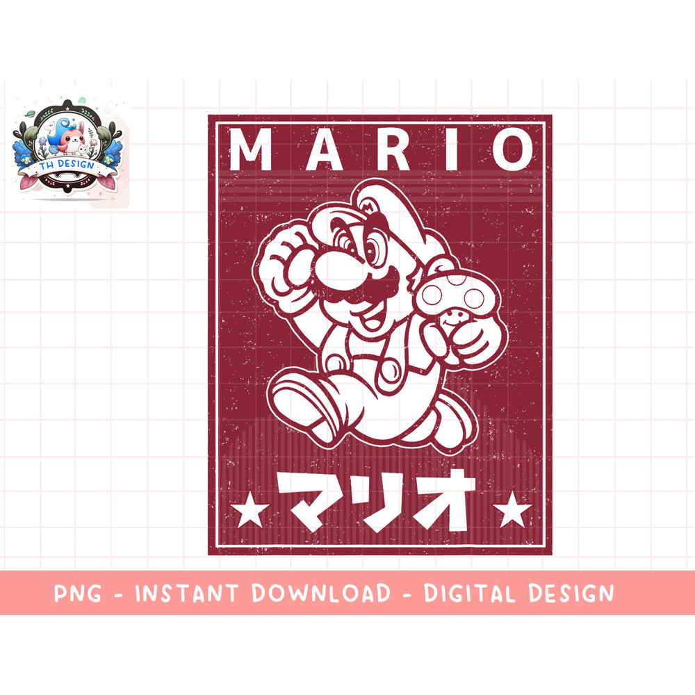Nintendo Super Mario Kanji Jump Red Vintage Poster T-Shirt png, sublimation.jpg