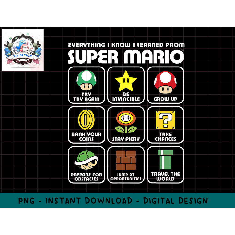 Nintendo Super Mario Life Lessons Icons Graphic T-Shirt png, sublimation.jpg