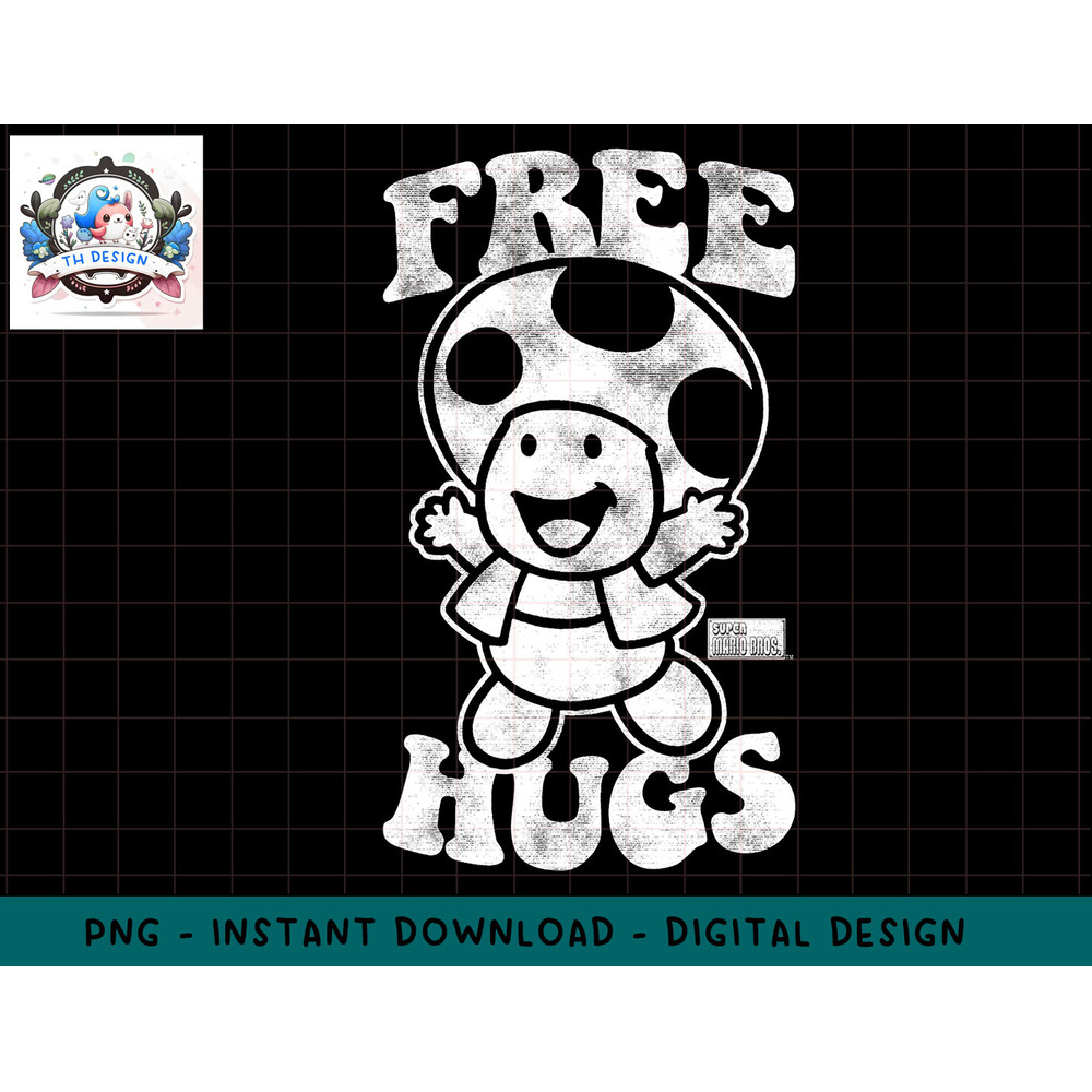 Nintendo Super Mario Toad Free Hugs Vintage Graphic T-Shirt png, sublimation.jpg