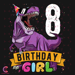 Purple T Rex 8th Birthday Girl Svg, Birthday Svg,