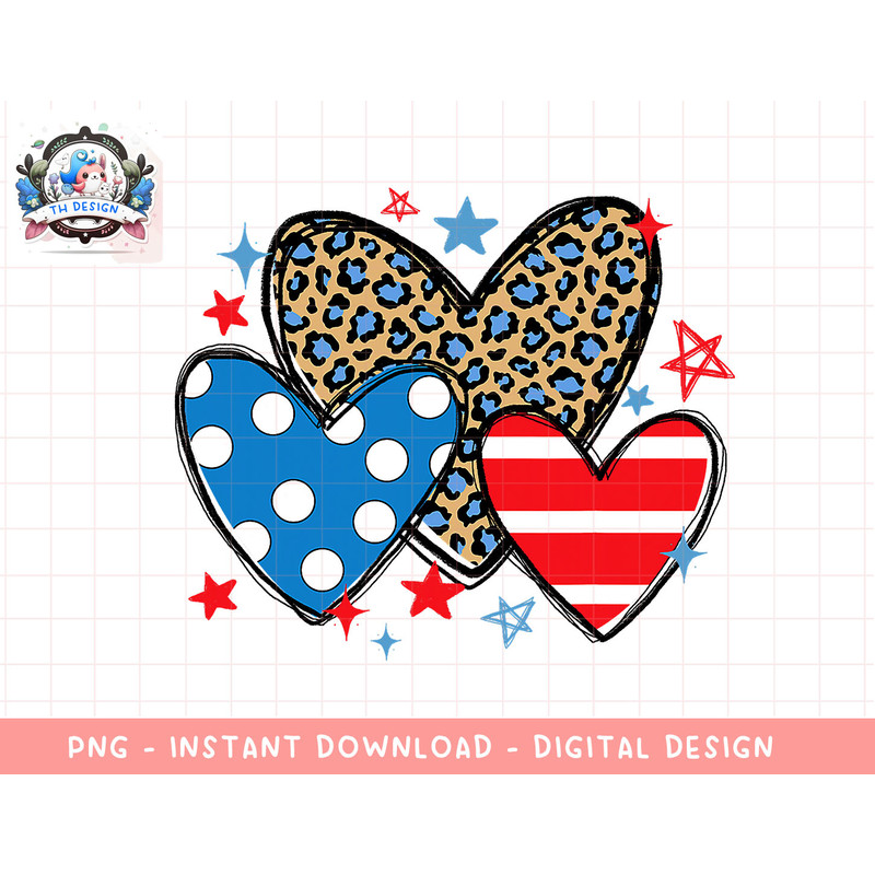 Red Blue White Heart Star Patriotic Happy 4th Of July png, sublimation.jpg