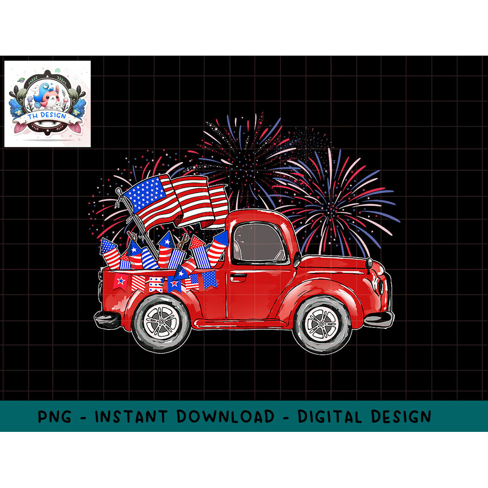 Red Truck 4th of July American Flag Firework USA Toddler Boy png, sublimation.jpg