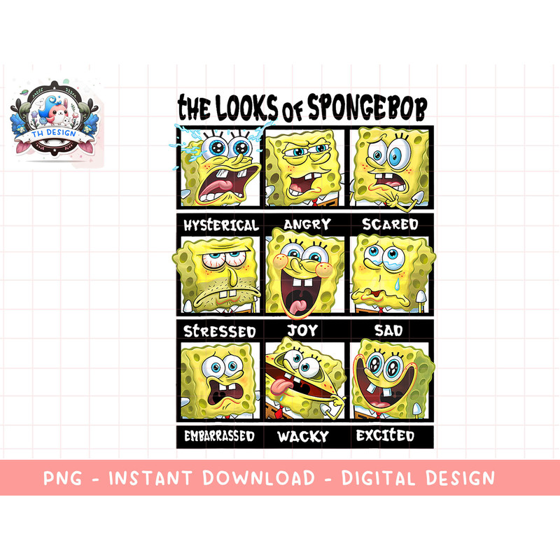 Spongebob SquarePants Multiple Looks & Emotions png, sublimation.jpg