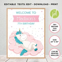 unicorns welcome sign, unicorns banner, unicorns templete, editable welcome sign