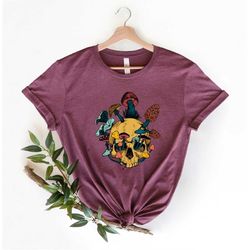 Skull With Mushrooms, Mushroom Skull Shirt, Cottagecore Clothing, Mycologist Goth Mushroom Shirt, Mushroom Shirt, Hallow