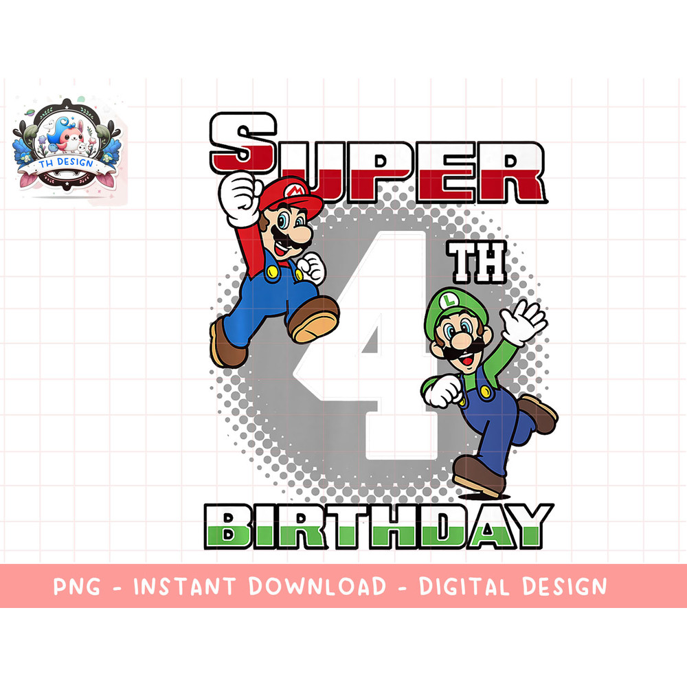 Super Mario And Luigi Super Birthday 4th Birthday Portrait Premium png, sublimation.jpg