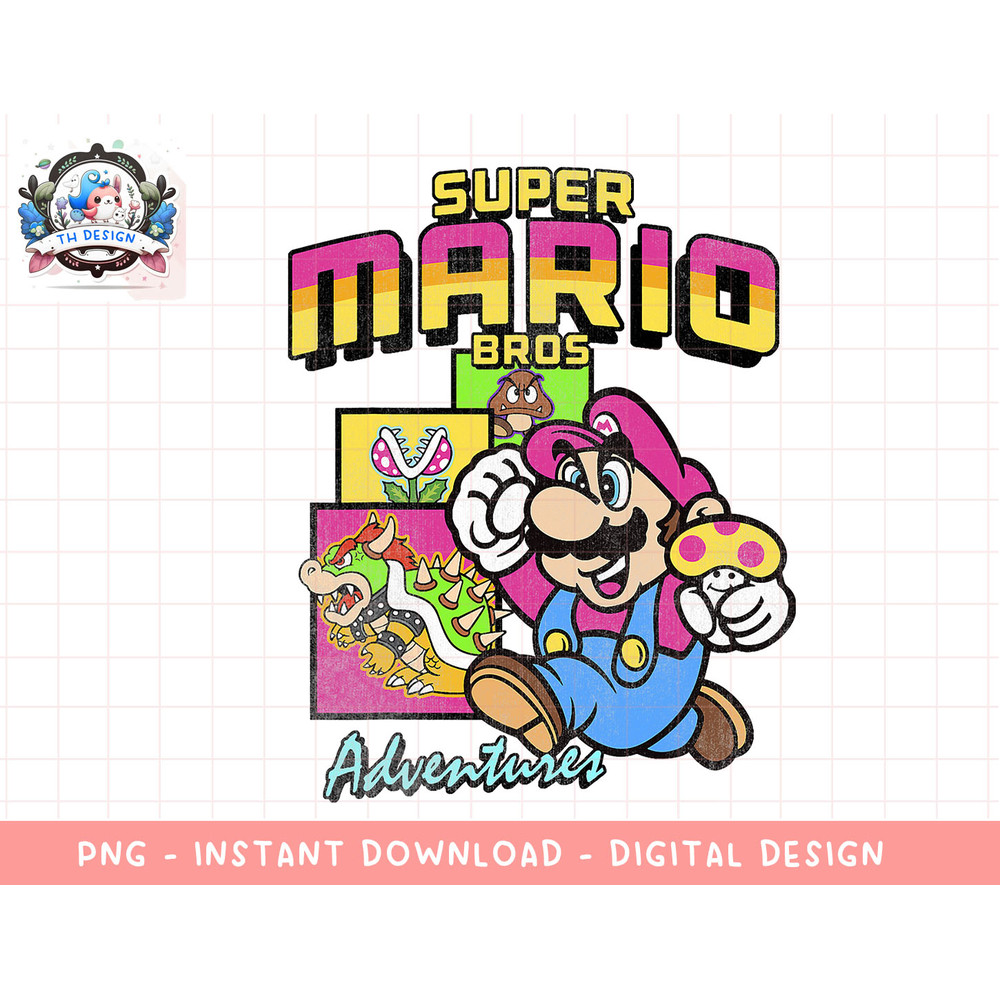 Super Mario Bros Adventures Distressed Character Panel Logo png, sublimation.jpg