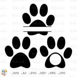 paw print svg, split monogram svg, paw print monogram cricut, paw print monogram silhouette, clipart png, stencil dxf