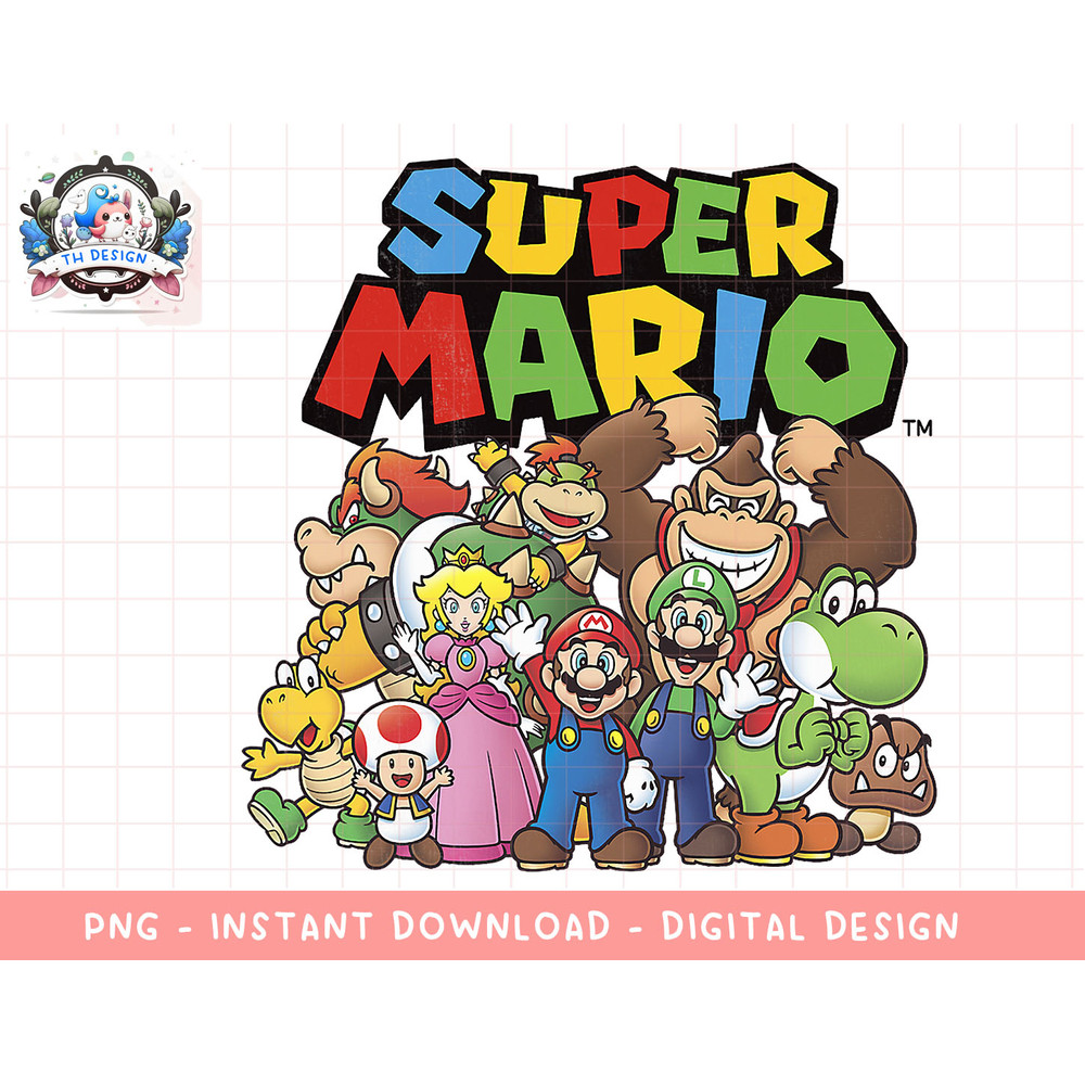 Super Mario Full Cast Group Shot Classic Graphic T-Shirt png, sublimation.jpg