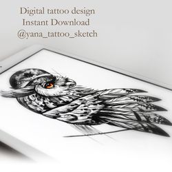 Owl Tattoo Designs Owl Tattoo Sketch Owl and Moon Tattoo Ideas, Instant download PDF, JPG, PNG