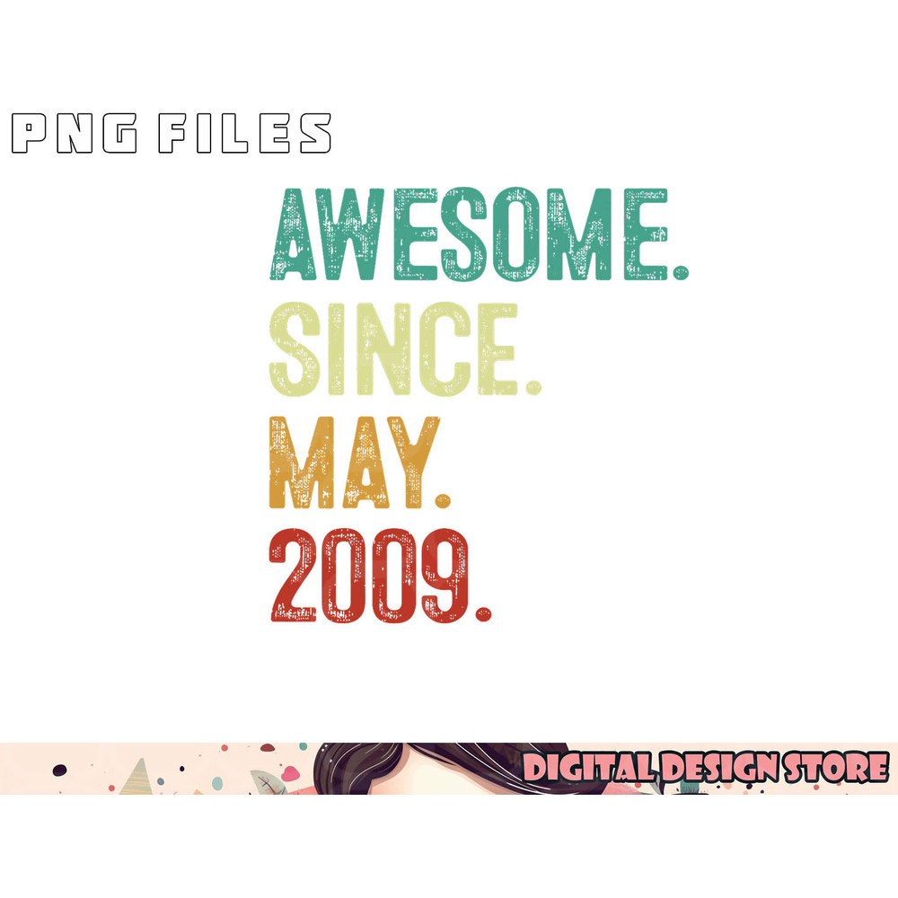 14 Years Old Awesome Since May 2009 14th Birthday png, digital download copy.jpg