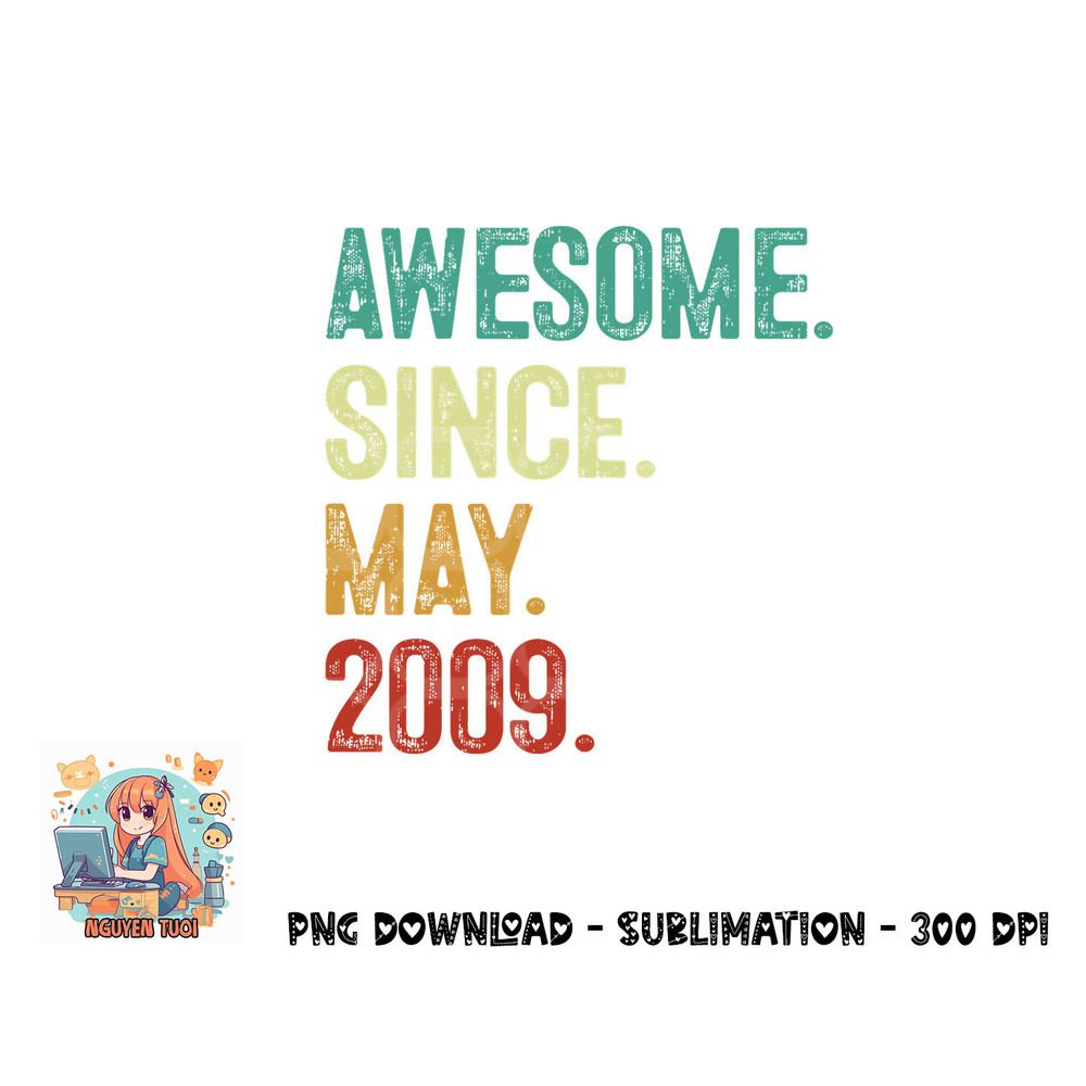 14 Years Old Awesome Since May 2009 14th Birthday png, digital download copy.jpg