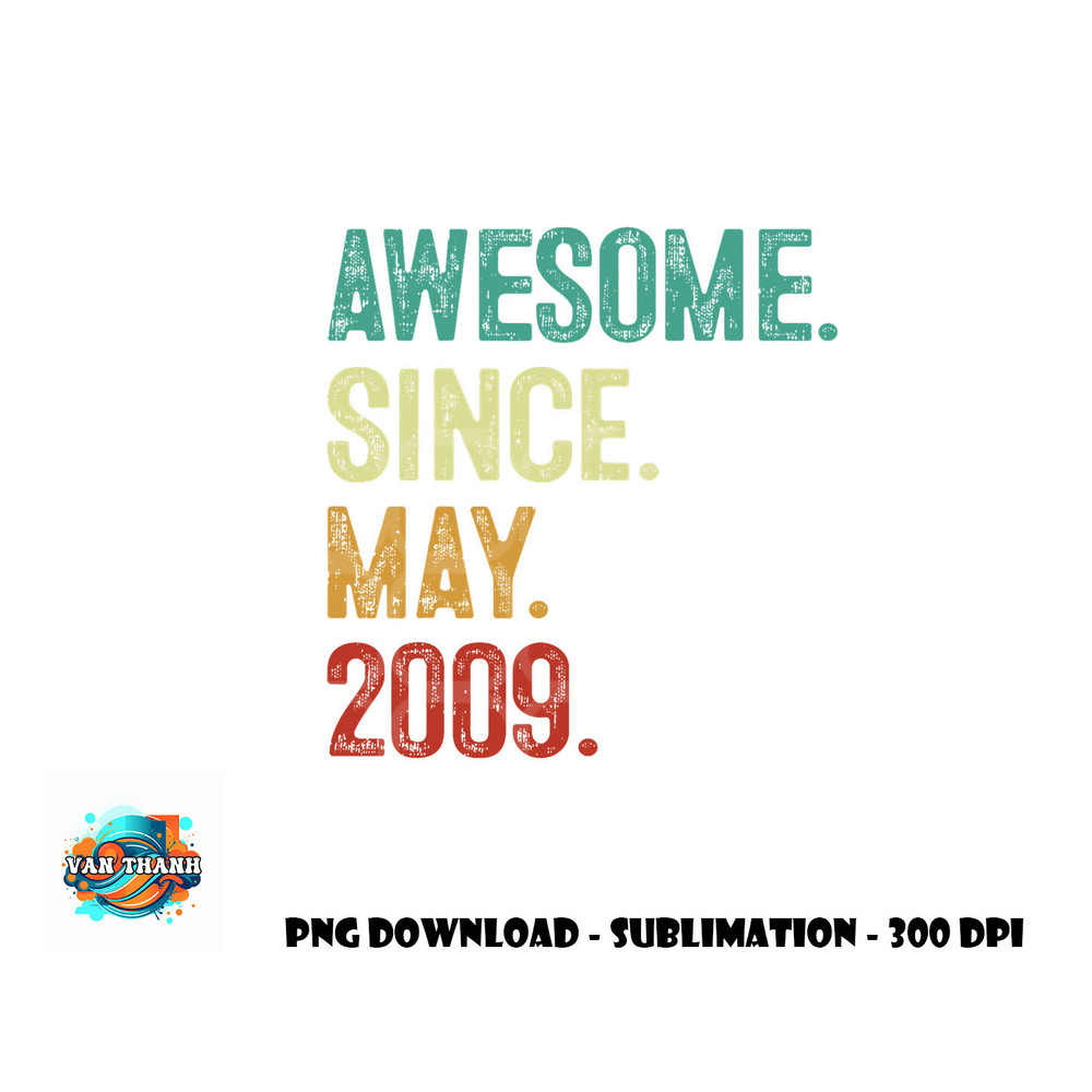 14 Years Old Awesome Since May 2009 14th Birthday png, digital download copy.jpg