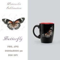 watercolor sublimation butterfly png, jpeg
