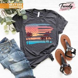 Patriotic Beach Shirt, American Flag Shirt, Summer Shirt for American Women and Men, Beach Vacation Shirt, Summer Vacati