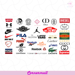 famous logo bundle svg, fila logo svg, gucci logo svg, dior logo svg