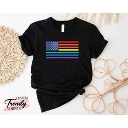 Rainbow American Flag, LGBT USA Flag Shirt, Pride Month Gift, Lesbian Pride Shirt, Gay Pride Shirt, America Pride Shirt,