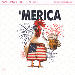 merica funny chicken with beer svg, independence svg, 4th of july svg, merica ch