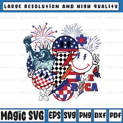 retro 4th of july png, 4th of july sublimation design, retro smiley face png, america lightning bolt png, independence d