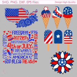 happy 4th of july ice cream bundle svg, 4th of july, american flag, america svg