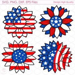 happy 4th of july sunflower bundle svg, 4th of july, american flag, america svg