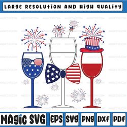 4th of july red white blue wine glasses fireworks usa svg,  american cross png, american flag patriotic wine glasses,  i