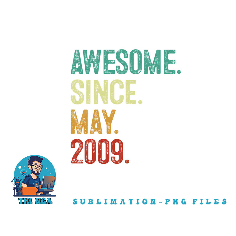 14 Years Old Awesome Since May 2009 14th Birthday png, digital download copy.jpg