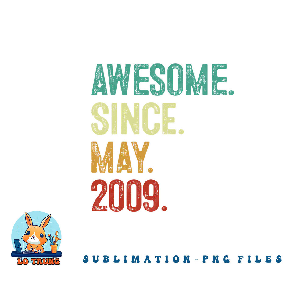 14 Years Old Awesome Since May 2009 14th Birthday png, digital download copy.jpg