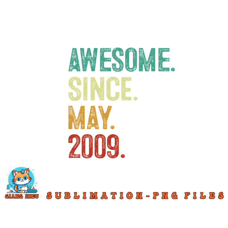 14 Years Old Awesome Since May 2009 14th Birthday png, digital download copy.jpg