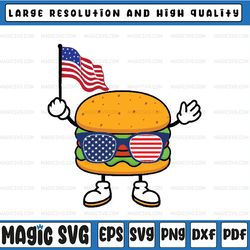 Burger Sunglasses American Flag USA 4th Of July Svg, BBQ Cookout Clipart, Burger Fries Svg, Independence Day, Digital Do