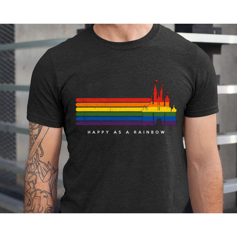 Retro Disney LGBT Pride Fantasyland Castle Shirt Happy As A Rainbow Tee Disney Pride Month T-shirt Queer Gay Lesbian Pride Outfits - 1.jpg