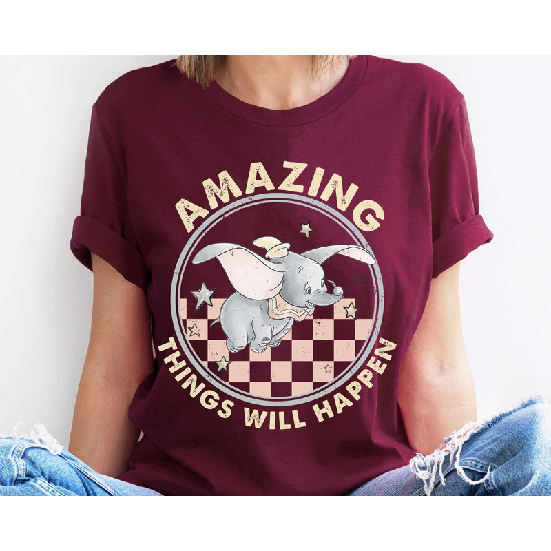 Retro Dumbo The Flying Elephant Checkerboard Amazing Things Will Happen Shirt Disney Birthday T-shirt Walt Disney World Trip - 4.jpg