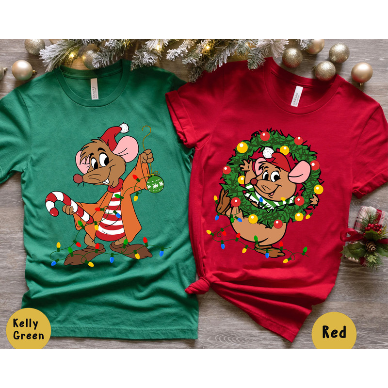 Retro Jaq and Gus Gus Christmas Light Shirt Disney Couple Matching T-shirt Cinderella Holiday Tee Disneyland Very Merry Xmas Party Gift - 1.jpg