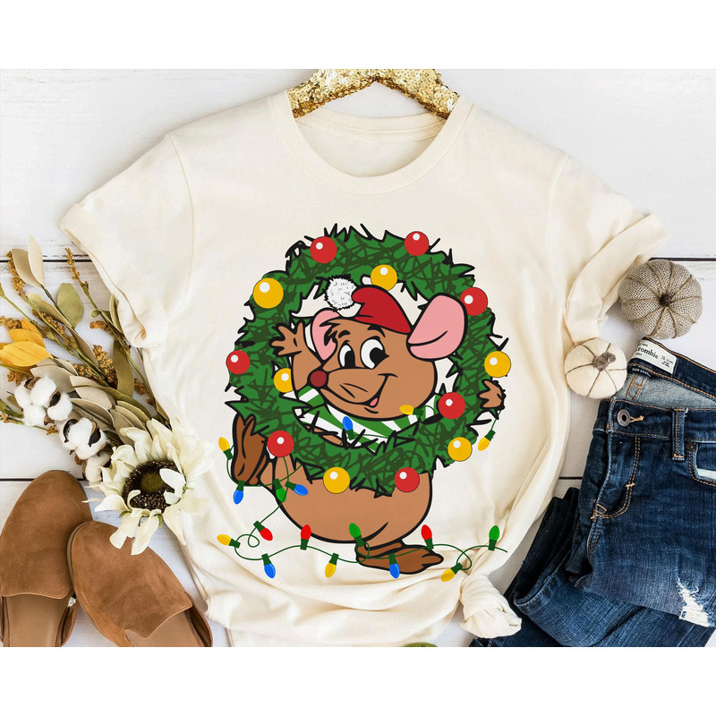 Retro Jaq and Gus Gus Christmas Light Shirt Disney Couple Matching T-shirt Cinderella Holiday Tee Disneyland Very Merry Xmas Party Gift - 4.jpg