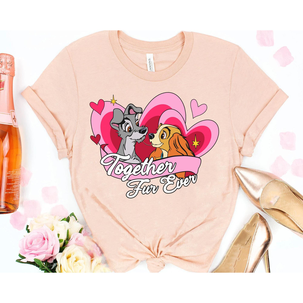 Retro Lady And The Tramp Together Fur Ever Shirt Disney Dog Valentine's Day T-shirt Disneyland Couple Matching Disney Love Heart Tee - 2.jpg