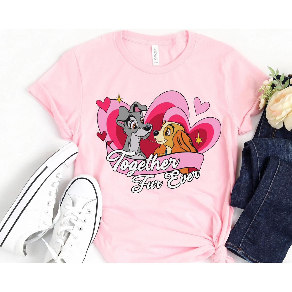 Retro Lady And The Tramp Together Fur Ever Shirt Disney Dog Valentine's Day T-shirt Disneyland Couple Matching Disney Love Heart Tee - 3.jpg